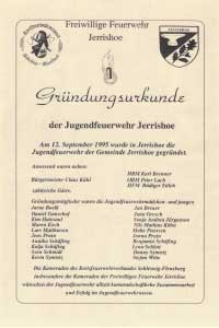 Gründungsurkunde Jugendfeuerwehr Jerrishoe